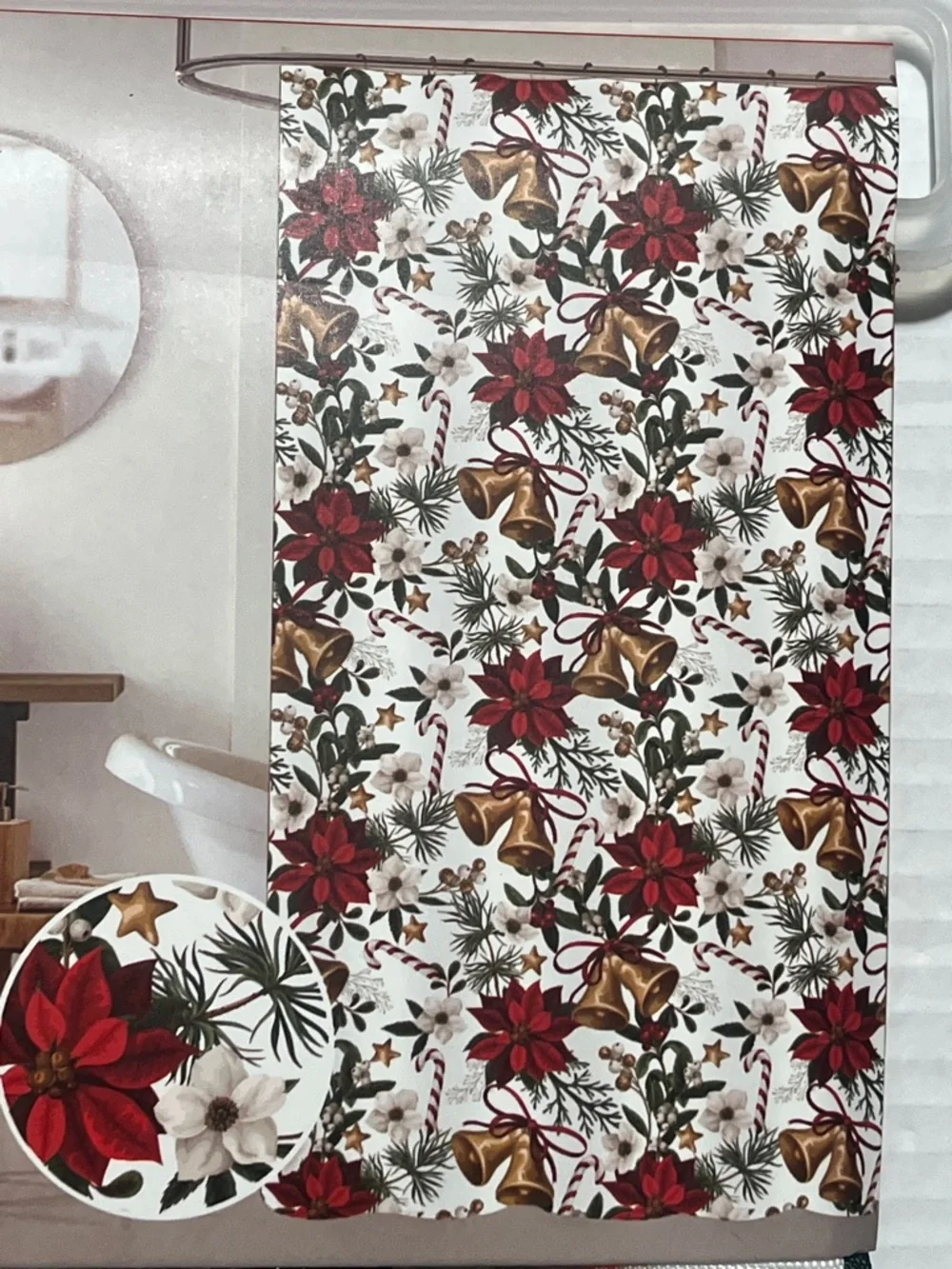 Happy Holidays Printed Shower Curtain - Festive Red & Green